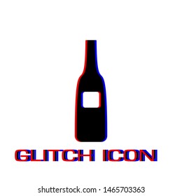 Wine bottle icon flat. Simple pictogram - Glitch effect. Vector illustration symbol