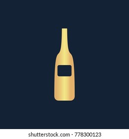 Wine bottle icon flat. Simple gold pictogram on dark background. Vector illustration symbol