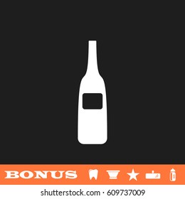 Wine bottle icon flat. White pictogram on black background. Vector illustration symbol and bonus button tooth, vase, star, mirror, bottle