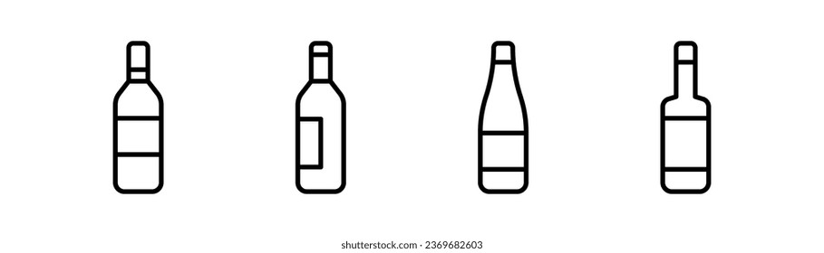 Wine bottle icon. Glass of wine in line. Champagne bottle icon in line. Wine bottle icon set. Editable stroke. Champagne sign. Stock vector illustration.