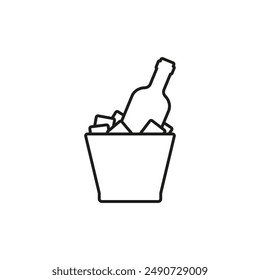 Icono de botella de vino con cubos de hielo en un cubo. Silueta de Vector sobre fondo blanco.