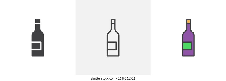 Wine bottle icon. Line, glyph and filled outline colorful version, Alcohol beverage bottle outline and filled vector sign. Bar symbol, logo illustration. Different style icons set. Vector graphics