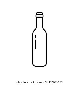 Wine bottle icon. Linear logo of alcohol. Black simple illustration of classic glass packaging for drinks and oil. Contour isolated vector on white background. Tall narrow bottle emblem