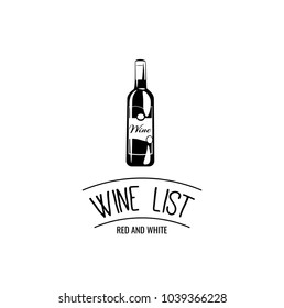 Wine bottle icon. Wine list Black silhouette. Vector illustration. Template for restaurant design.