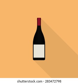 Wine bottle icon with long shadow, flat style - Vector