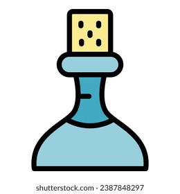 Vector de contorno de icono de botella de vino. Fiesta de sommelier. Plano de color de alcohol critico