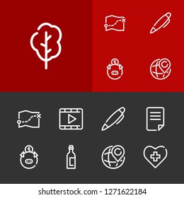 Wine bottle icon with piggy, tree and map symbols. Set of map, piggy, money saving icons and moneybox concept. Editable vector elements for logo app UI design.
