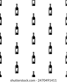 Wine Bottle Icon Seamless Pattern, Liquor Bottle, Wine Holding Glass Bottle Vector Art Illustration