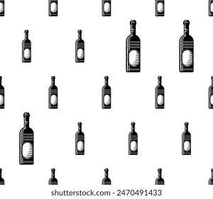 Wine Bottle Icon Seamless Pattern, Liquor Bottle, Wine Holding Glass Bottle Vector Art Illustration