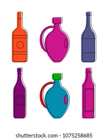Wine bottle icon set. Color outline set of wine bottle vector icons for web design isolated on white background