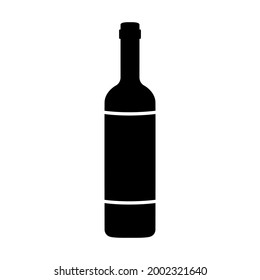 Wine bottle icon. Shape of traditional glass bottle of still wine with label. Vector Illustration