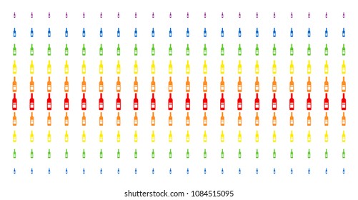 Wine Bottle icon spectrum halftone pattern. Vector shapes arranged into halftone matrix with vertical spectral gradient. Designed for backgrounds, covers, templates and abstraction effects.