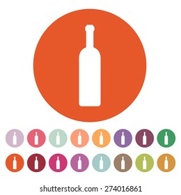 The wine bottle icon. Bottle symbol. Flat Vector illustration. Button Set