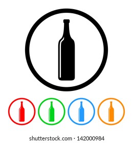 Wine Bottle Icon in Vector Format with Four Color Variations