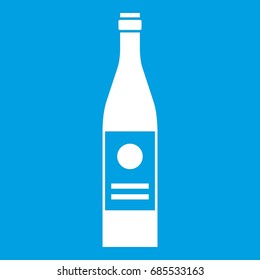 Wine bottle icon white isolated on blue background vector illustration
