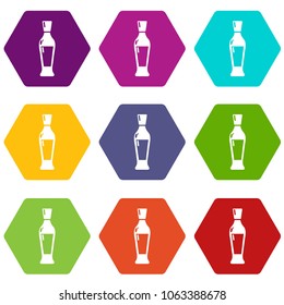 Wine bottle icons 9 set coloful isolated on white for web