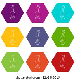 Wine bottle icons 9 set coloful isolated on white for web