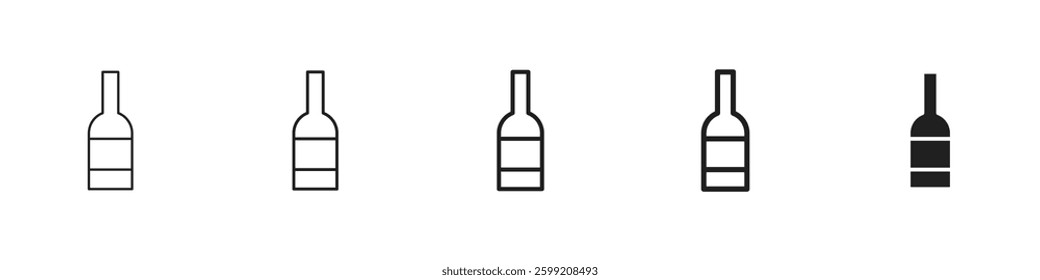 Wine bottle icons in black outline, solid and colored style
