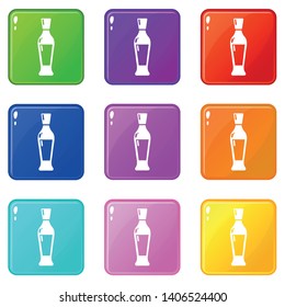 Wine bottle icons set 9 color collection isolated on white for any design