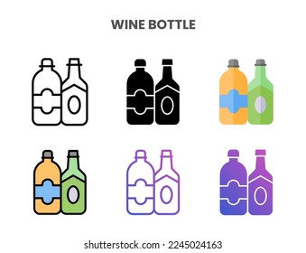 Wine Bottle icons vector illustration set line, flat, glyph, outline color gradient. Great for web, app, presentation and more. Editable stroke and pixel perfect.