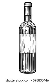 Wine Bottle Illustration, Drawing, Engraving, Ink, Line Art, Vector