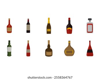 Wine Bottle Illustration Element Set