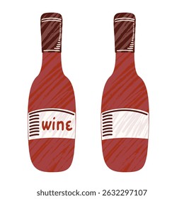 Wine bottle illustration in flat cartoon style. Design for menus, labels, packaging, or food-related projects. Vector illustration