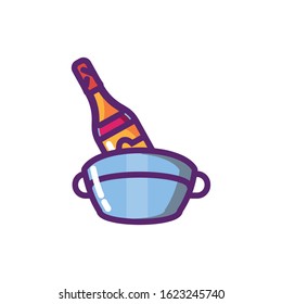 Wine bottle inside ice bucket design of Winery alcohol drink beverage restaurant celebration and party theme Vector illustration