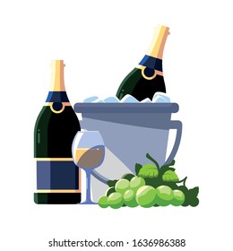 wine bottle inside ice bucket , alcohol drink vector illustration design