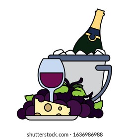 wine bottle inside ice bucket , alcohol drink vector illustration design