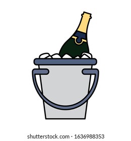 wine bottle inside ice bucket on white background. vector illustration design.