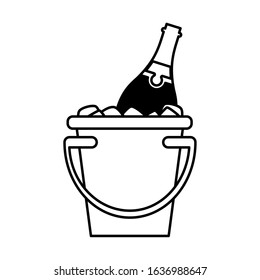 wine bottle inside ice bucket on white background. vector illustration design.