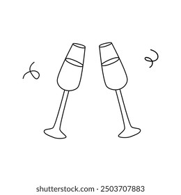 Wine bottle isolated icon. Doodle champagne glass bottle outline. Can used for celebration design.