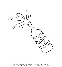 Wine bottle isolated icon. Doodle champagne glass bottle outline. Can used for celebration design.