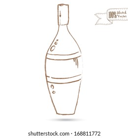 Wine Bottle Isolated On The White Background. Hand drawn sketch