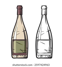 wine bottle isolated on white background. hand drawn. cartoon. you can change color you want. easy to edit. vector illustrations