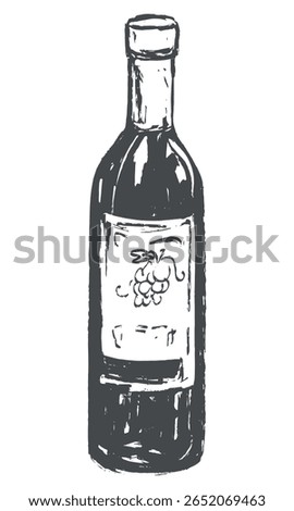 Wine bottle isolated on white background. Vector sketch, vintage. Hand drawn ink and brush. Quick drawing for menu, design, label.