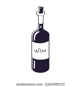 Wine bottle with label vector icon