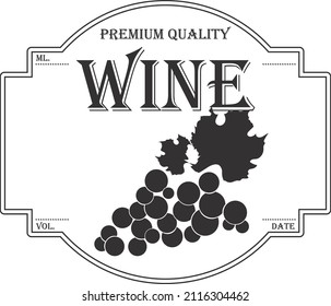 Wine bottle label vector illustration. Grape wine label vector. Winery label grape print