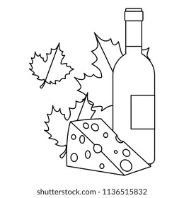 wine bottle with leafs and cheese