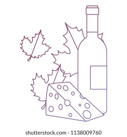 wine bottle with leafs and cheese