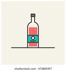 Wine Bottle (Line Art in Flat Style Vector Illustration Icon Design)
