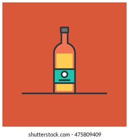 Wine Bottle (Line Art in Flat Style Vector Illustration Icon Design)