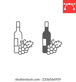 Wine bottle line and glyph icon, drink and alcohol, bottle with grape vector icon, vector graphics, editable stroke outline sign, eps 10.