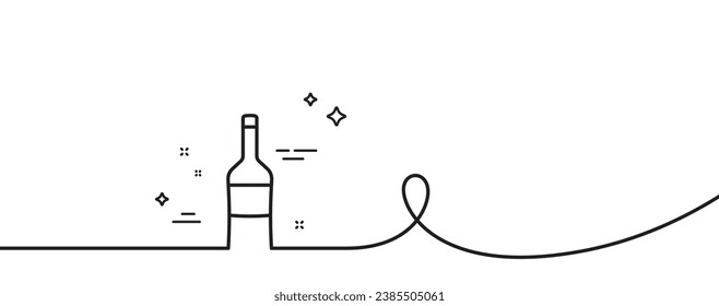 Wine bottle line icon. Continuous one line with curl. Merlot or Cabernet Sauvignon sign. Wine single outline ribbon. Loop curve pattern. Vector