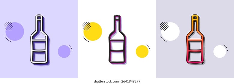 Wine bottle line icon. Halftone dotted pattern. Gradient icon with grain shadow. Merlot or Cabernet Sauvignon sign. Line wine icon. Various designs. Vector