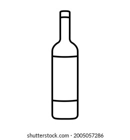 Wine bottle line icon. Shape of traditional glass bottle of still wine with label. Vector Illustration