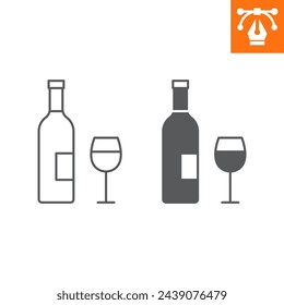 Wine bottle line and solid icon, outline style icon for web site or mobile app, thanksgiving and alcohol, wineglass vector icon, simple vector illustration, vector graphics with editable strokes.