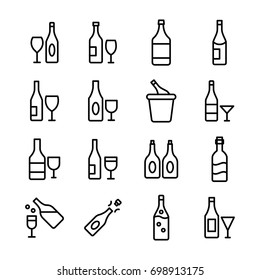 Wine Bottle Line Vector Icons Set 
