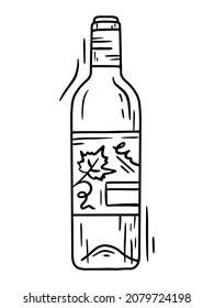Wine bottle linear vector icon in doodle sketch style